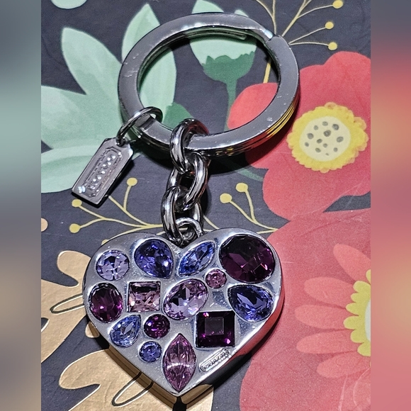Silver Heart Keychain with Purple and Blue Gems - Picture 4 of 6